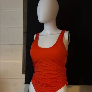 Simons Red Orange Scoop Neck one piece swimsuit